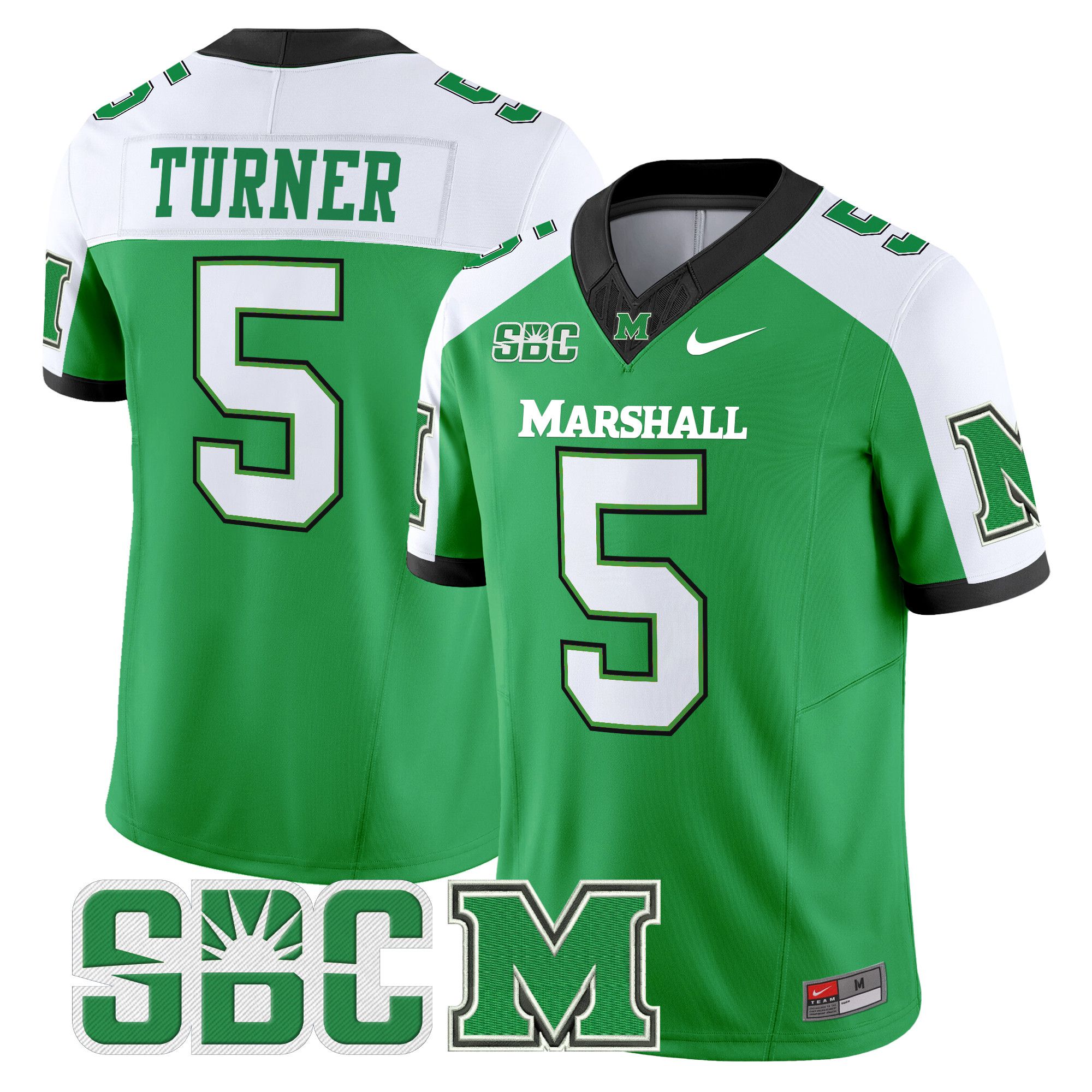 Men Marshall Thundering Herd #5 Turner Green Nike 2024 Vapor Limited NCAA Jersey